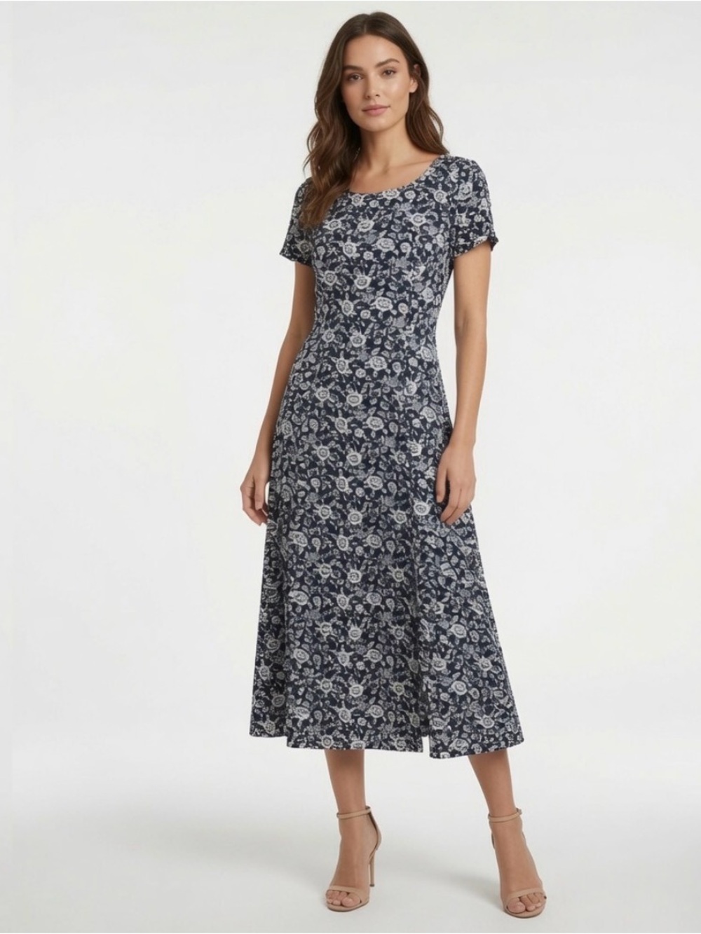Maggy London Floral Midi Dress Vintage Western Chic Short Sleeve Fall Dress 8